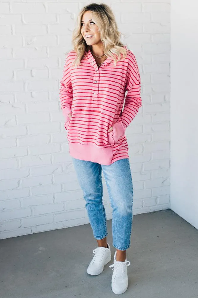 Striped Snap Front Lounge Hoodie