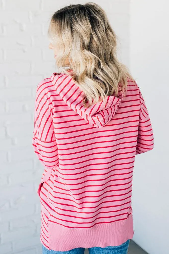 Striped Snap Front Lounge Hoodie