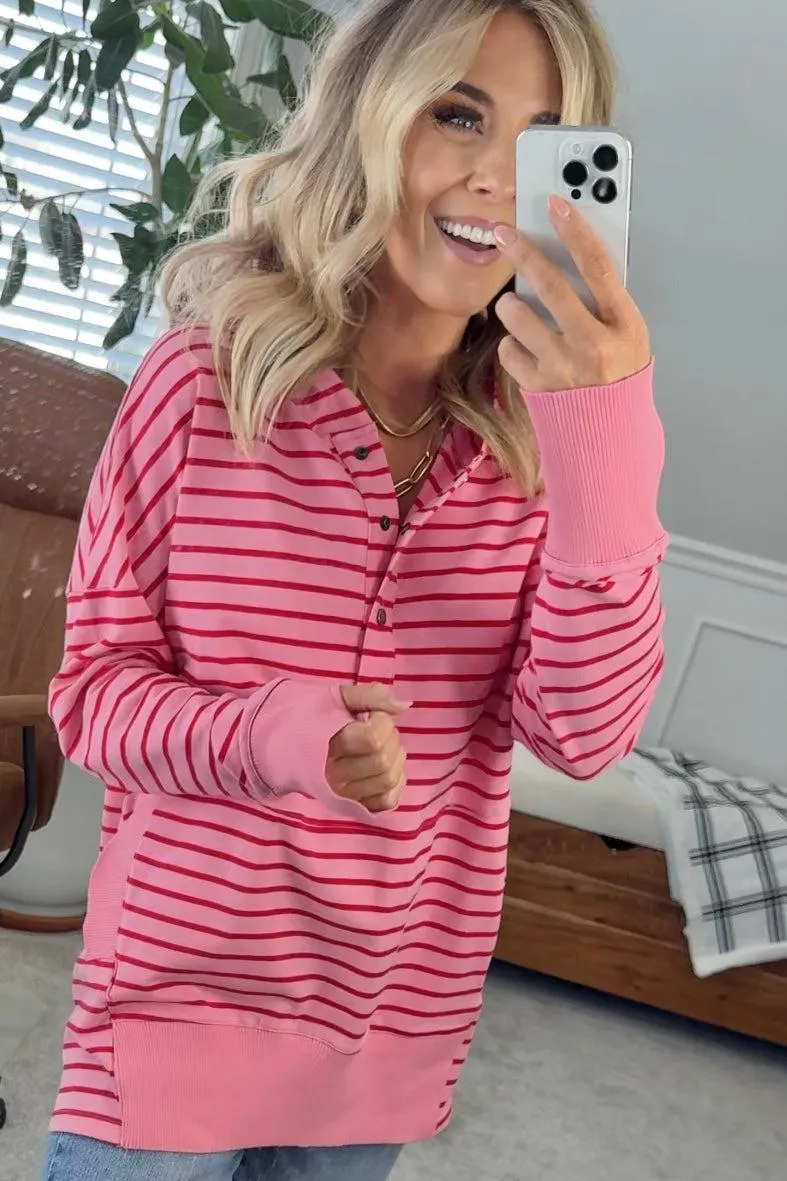 Striped Snap Front Lounge Hoodie