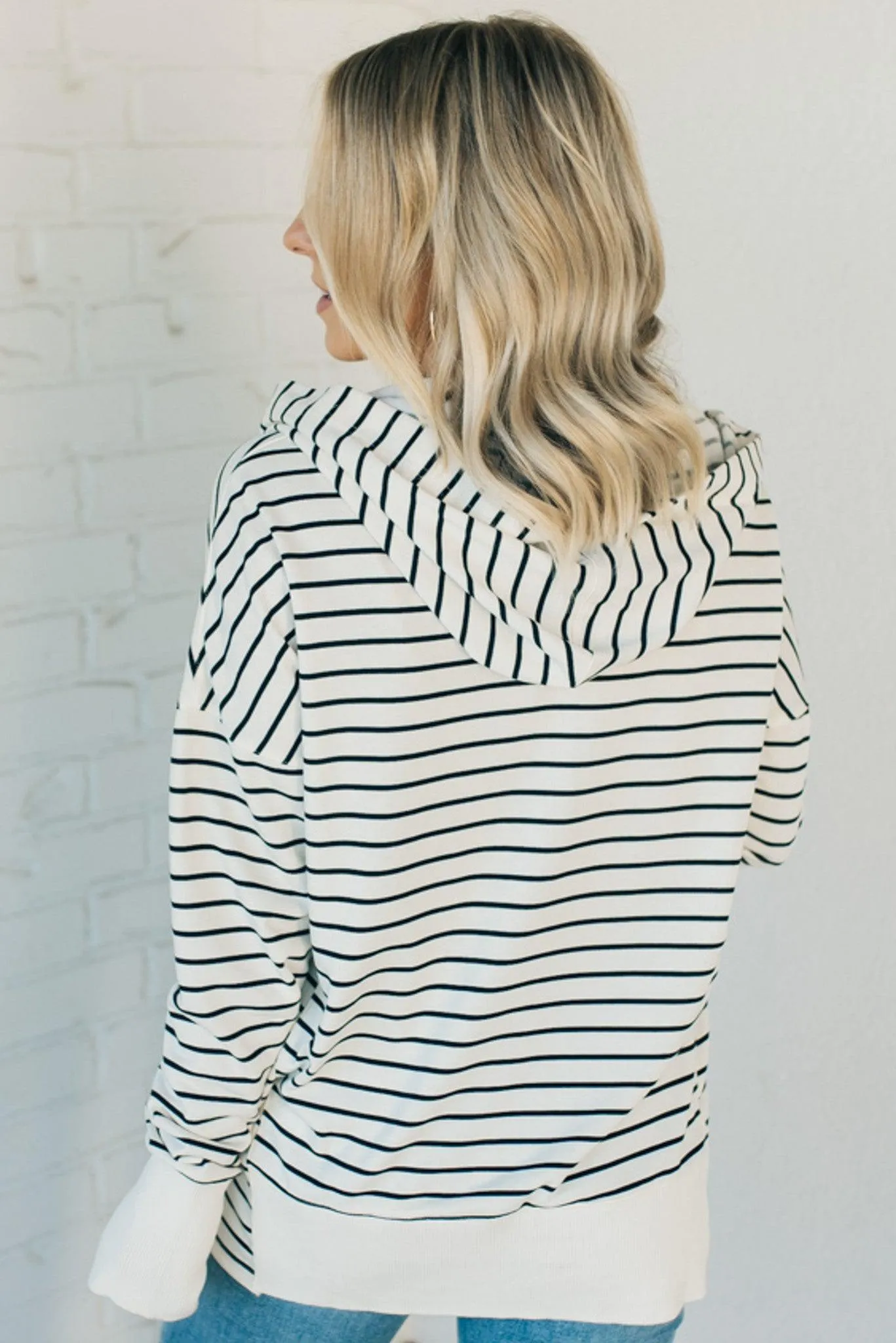 Striped Snap Front Lounge Hoodie