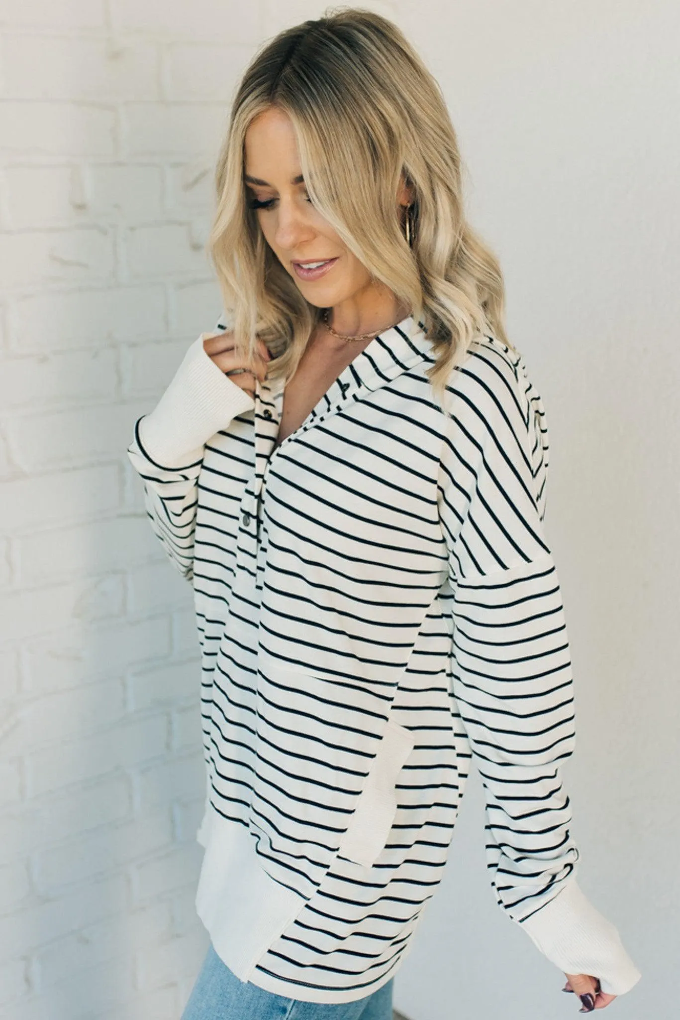 Striped Snap Front Lounge Hoodie