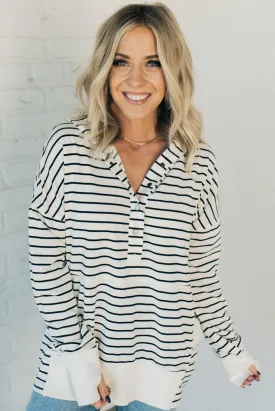 Striped Snap Front Lounge Hoodie