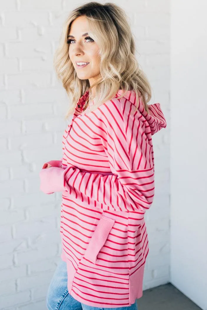Striped Snap Front Lounge Hoodie