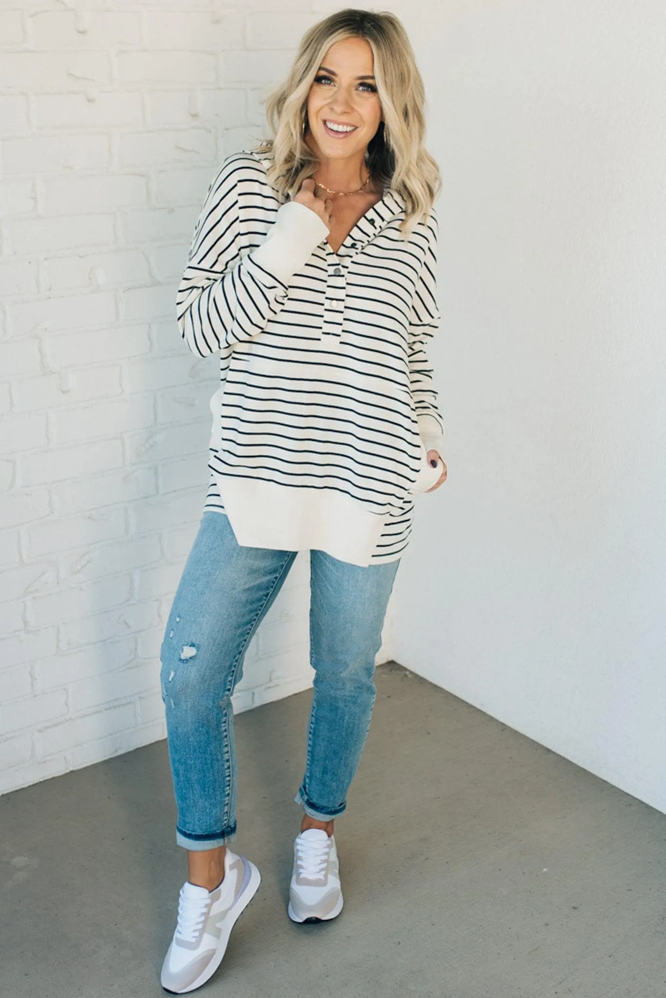Striped Snap Front Lounge Hoodie