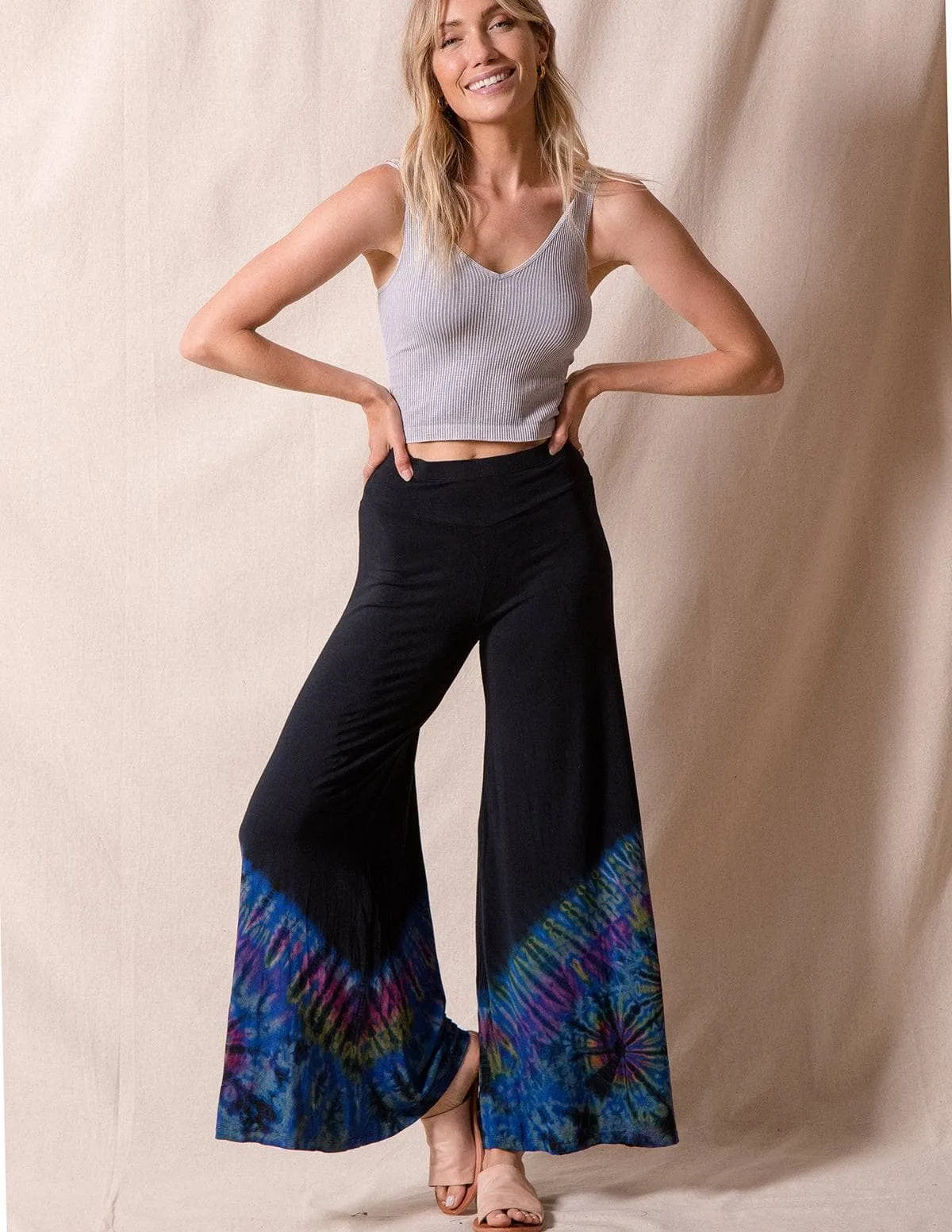 Tie-Dye Palazzo Pants - Blue