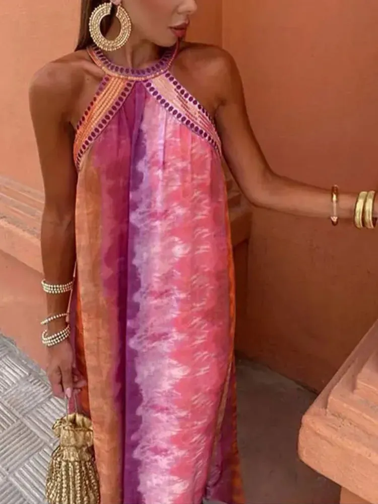 Tie Dye Sequins Pink Maxi Dress