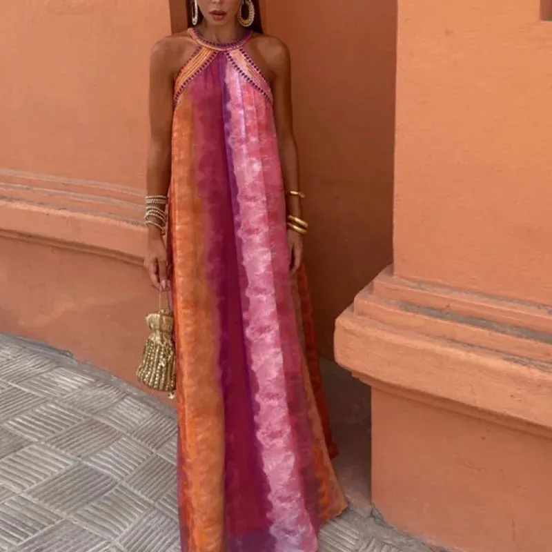 Tie Dye Sequins Pink Maxi Dress