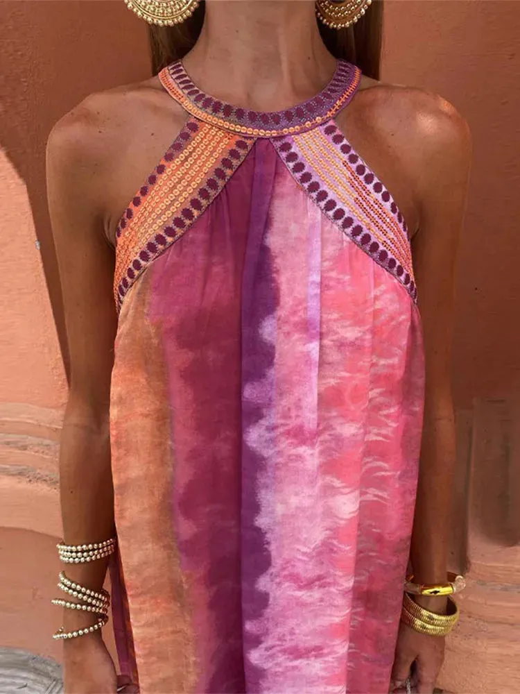 Tie Dye Sequins Pink Maxi Dress