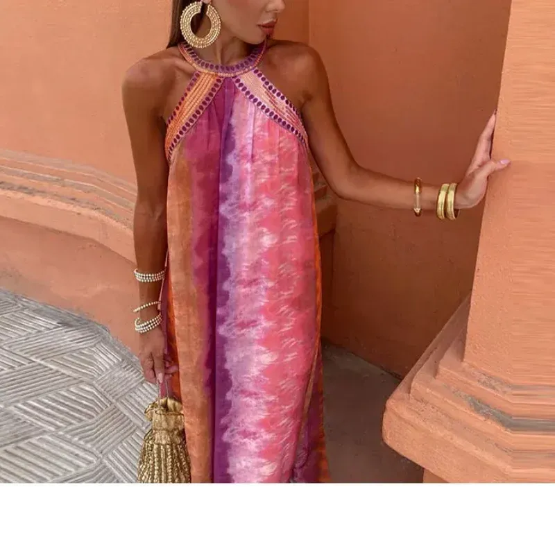 Tie Dye Sequins Pink Maxi Dress