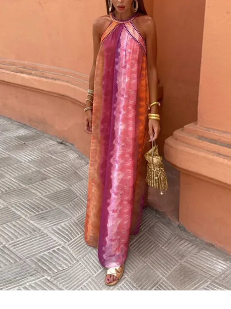 Tie Dye Sequins Pink Maxi Dress