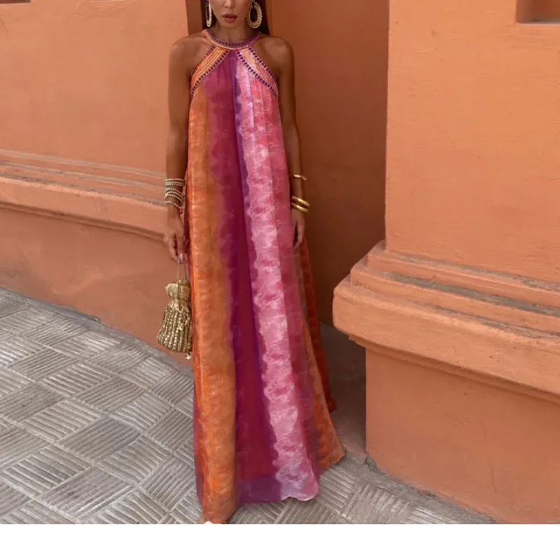 Tie Dye Sequins Pink Maxi Dress