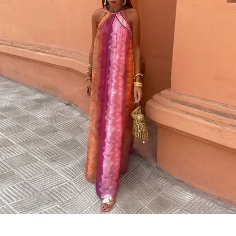 Tie Dye Sequins Pink Maxi Dress