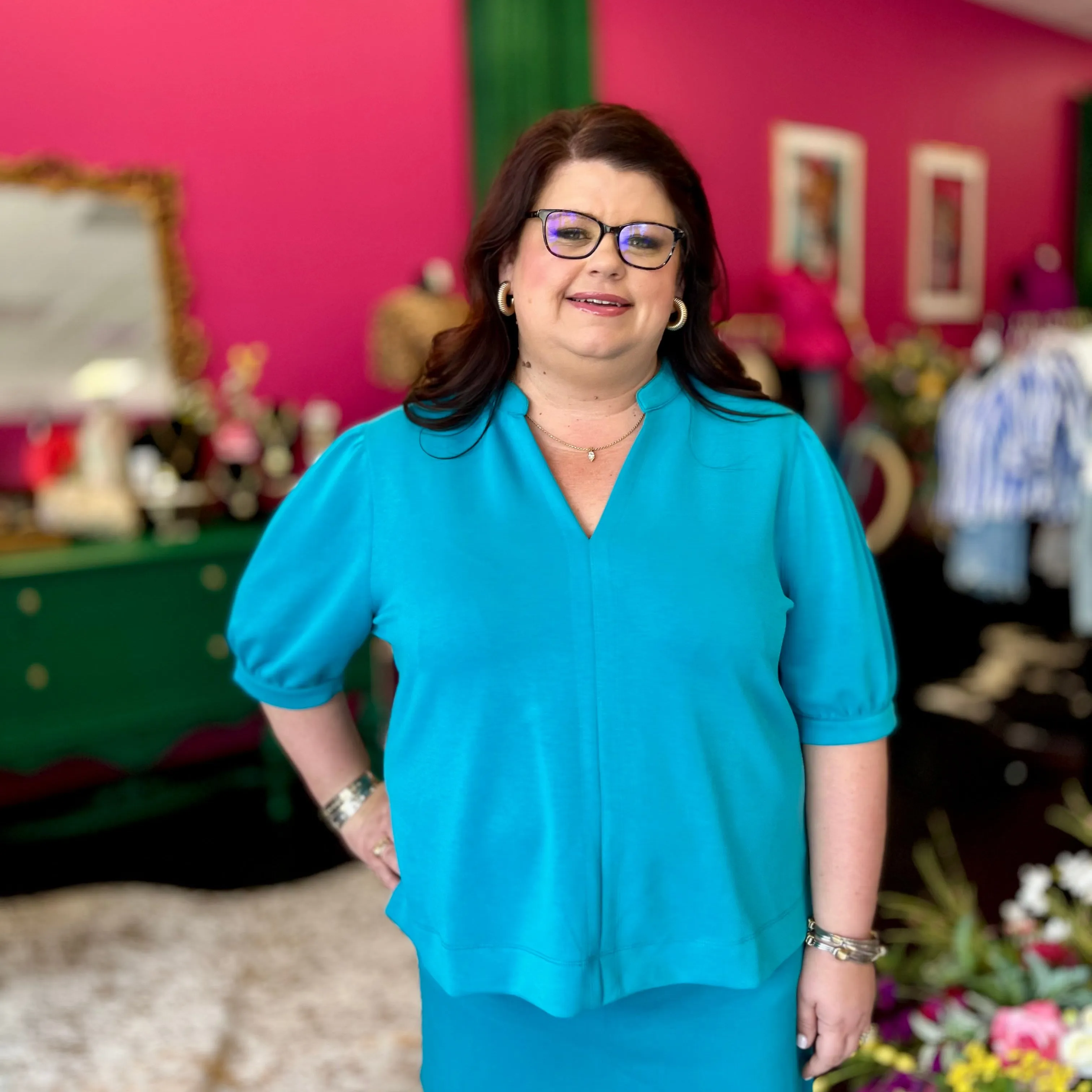 Turquoise Essentials Puff Sleeve Top