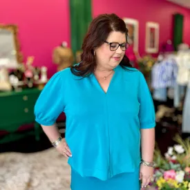 Turquoise Essentials Puff Sleeve Top