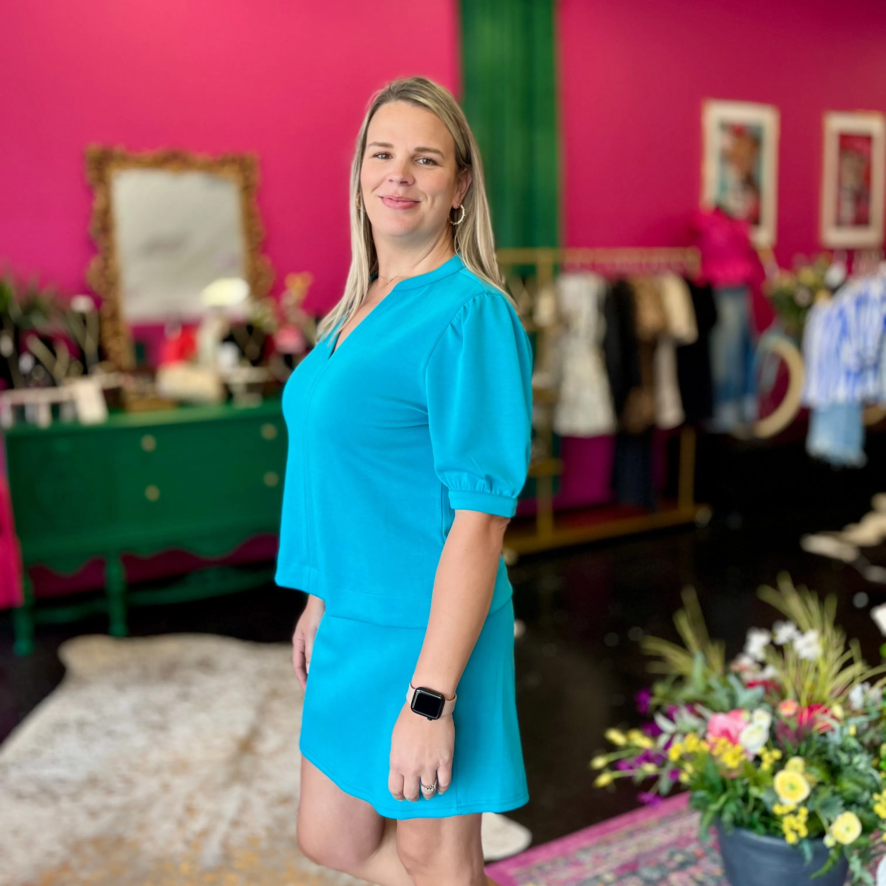 Turquoise Essentials Puff Sleeve Top