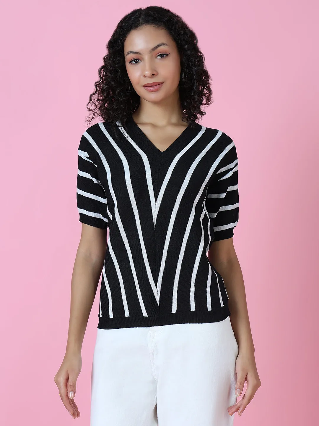 Women Black Striped Top