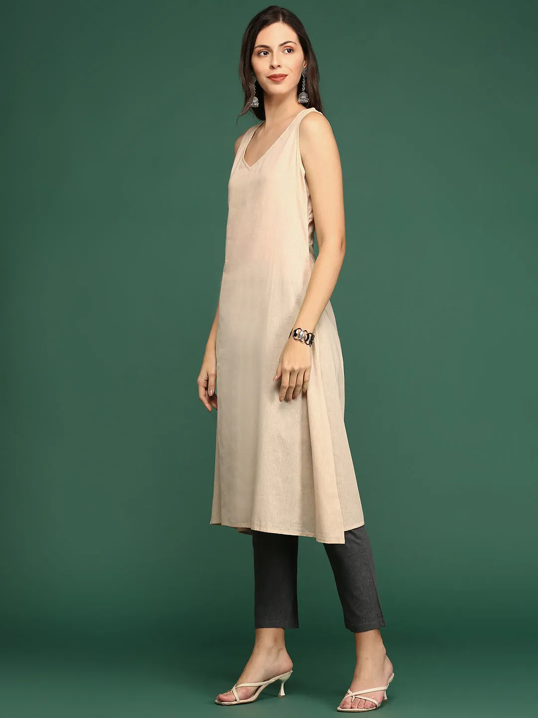Women V-Neck Abstract Multi Kaftan Kurta