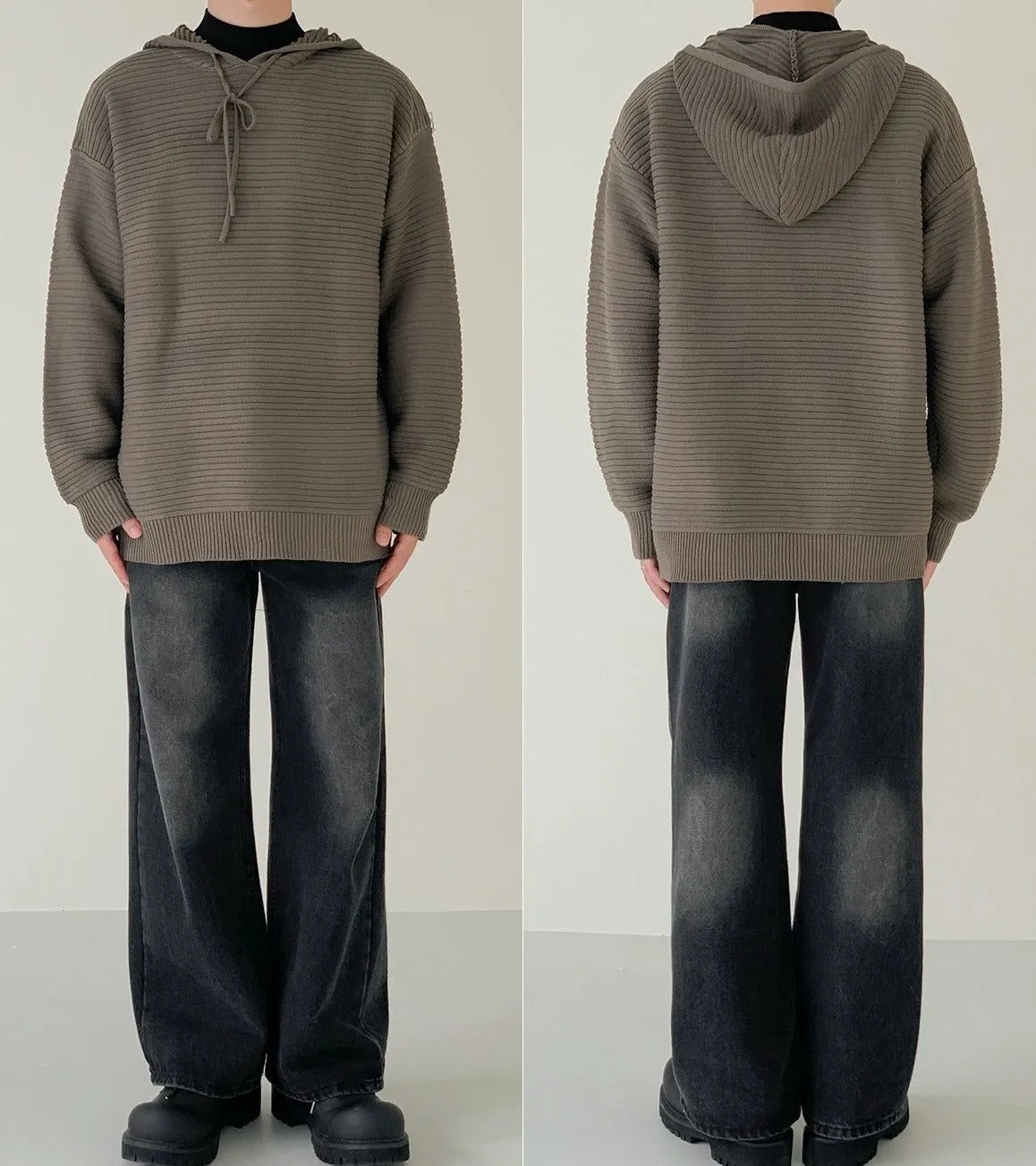 Zhou Drawstring Hoodie Striped Sweater